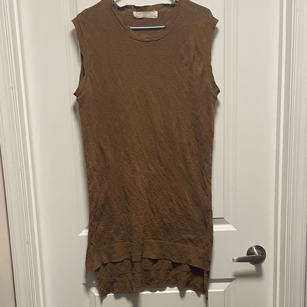 Zara Knit Sleeveless Olive High Low Top